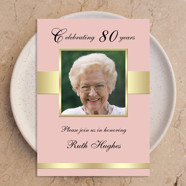 80th Birthday Party Photo Rose Gold Invitation (Creator Uploaded)