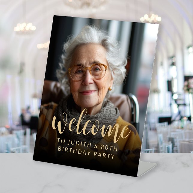 80th Birthday Party Photo Welcome Pedestal Sign (Creator Uploaded)