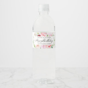80th Birthday Party Pink Peony Floral Water Bottle Label