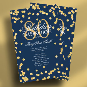 80th Birthday Party Program Gold Navy Glitter Menu