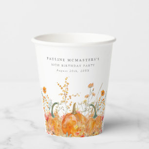 80th Birthday Party Pumpkin Wildflower Custom Paper Cups