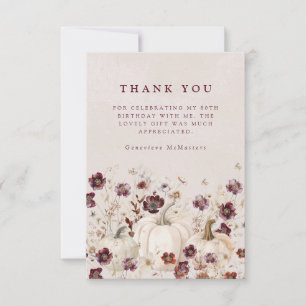 80th Birthday Party Pumpkin Wildflower Custom Thank You Card