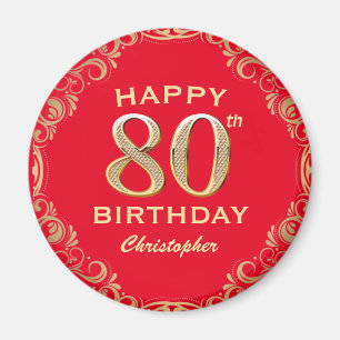 80th Birthday Party Red and Gold Glitter Frame Magnet