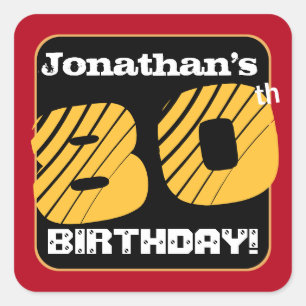 80th Birthday Party Red Black Gold Add Name A25 Square Sticker