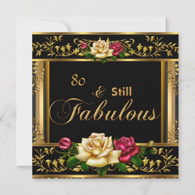 80th Birthday Party Red Rose Gold Vintage Invitation (Front)