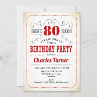 80th Birthday Party - Retro Creamy White and Red