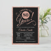80th Birthday Party - Rose Gold Black ANY AGE Invitation (Standing Front)