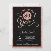 80th Birthday Party - Rose Gold Black ANY AGE Invitation (Front)