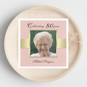 80th Birthday Party Rose Gold Photo Napkins