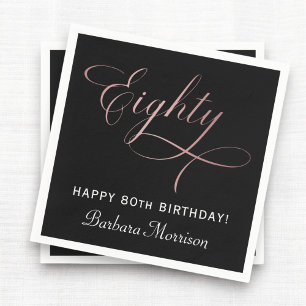 80th Birthday Party Rose Gold Script Personalised Napkin