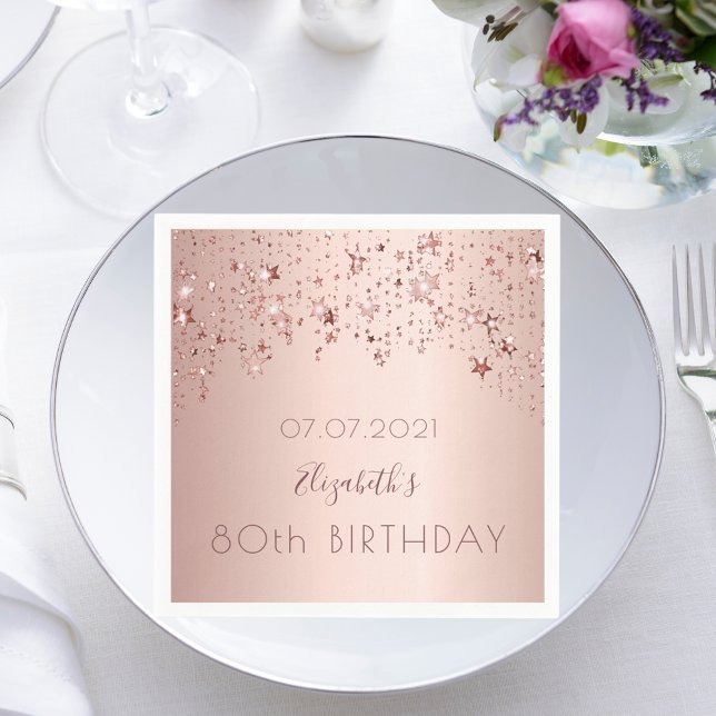 80th birthday party rose gold stars drips pink napkin (Creator Uploaded)