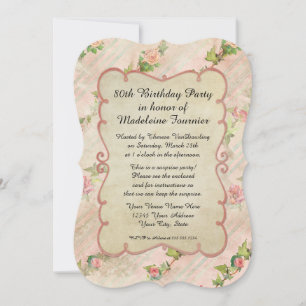 80th Birthday Party Scroll Frame w Vintage Roses Invitation