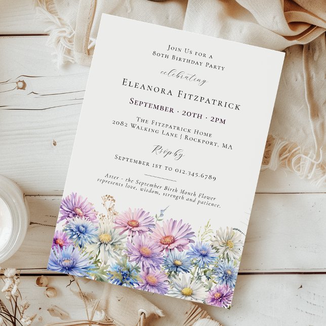 80th Birthday Party September Birth Month Flower  Invitation (Creator Uploaded)