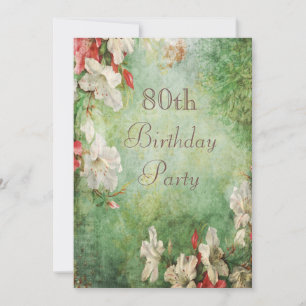 80th Birthday Party Shabby Chic Hibiscus Flowers Invitation
