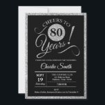 80th Birthday Party - Silver Black ANY AGE Invitation<br><div class="desc">80th Birthday Party Invitation in faux glitter silver and black. Cheers to 80 years!
Please message us if you need further customisation.</div>