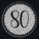 80th Birthday Party Silver Glitter Classic Round Sticker<br><div class="desc">Get these cute stickers to adorn your party favors for all your favorite guests. A stylish number to celebrate a birthday party.
NOTE the glitter image is a printed picture</div>