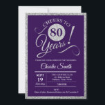 80th Birthday Party - Silver Purple ANY YEAR Invitation<br><div class="desc">80th Birthday Party Invitation in faux glitter silver and purple. Cheers to 80 years!
Please message me if you need further customisation.</div>