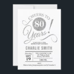 80th Birthday Party - Silver White Invitation<br><div class="desc">80th Birthday Party Invitation in Faux  Silver and White. Features stylish script font. Cheers to 80 years! Can be personalised into any age. Perfect for an elegant womens or mens bday celebration</div>