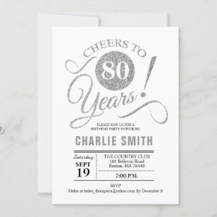 80th Birthday Party - Silver White Invitation