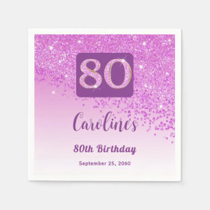 80th Birthday Party Sparkle Pink Glitter Napkin
