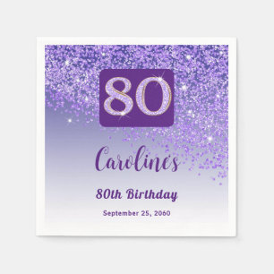 80th Birthday Party Sparkling Purple Glitter Napkin