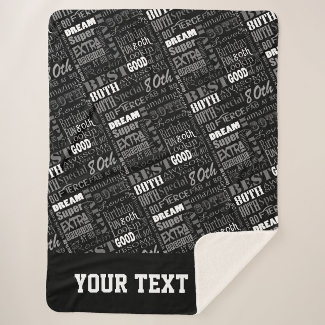80th Birthday Party Special Personalised Monogram Sherpa Blanket (Front)