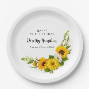 80th Birthday Party Sunflower Daisy Custom Paper Plate