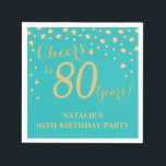 80th Birthday Party Teal and Gold Diamond Napkins<br><div class="desc">80th Birthday Party Invitation with Teal and Gold Glitter Diamond Background. Gold Confetti. Adult Birthday. Man or Woman Birthday. For further customisation,  please click the "Customise it" button and use our design tool to modify this template.</div>