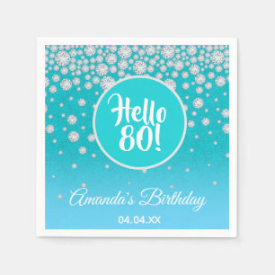 80th birthday party teal blue glitter diamonds napkin