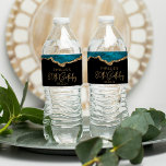 80th Birthday Party Teal Blue Gold Agate Water Bottle Label<br><div class="desc">These chic 80th birthday water bottle labels feature a watercolor image of an agate geode in shades of teal blue with faux gold glitter highlights. The words "80th Birthday" appear in faux gold glitter in a decorative modern handwriting font. Customise it with the name of the guest of honour and...</div>