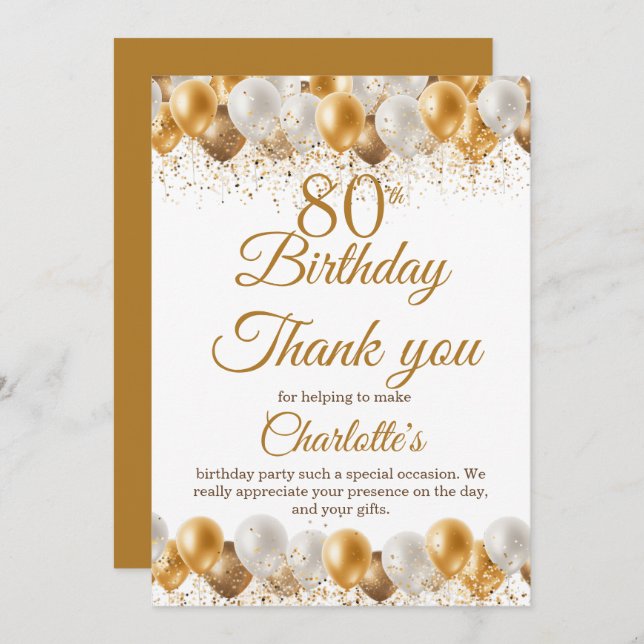 80th Birthday Party Thank You Card (Front/Back)