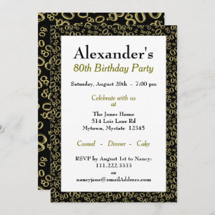 80th Birthday Party Theme - Gold and Black Pattern Invitation