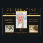 80th Birthday Party Tri Photo Invitations<br><div class="desc">Your guests will love this personalised, gold and black 80th birthday party invitation with elegant gold tri photo frames set in a black backtround. Simple yet festive, the elegant, chic, classic, classy 80th birthday party invitation is is a fitting way to celebrate your guest of honour's eightieth birthday with style...</div>