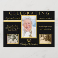 80th Birthday Party Tri Photo Invitations