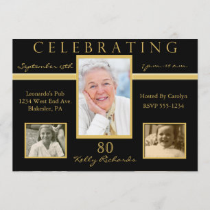 80th Birthday Party Tri Photo Invitations
