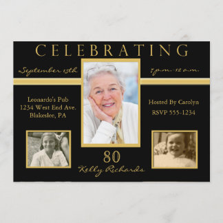 80th Birthday Party Tri Photo Invitations
