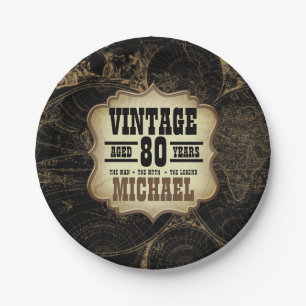 80th Birthday Party Vintage Theme Custom Name Paper Plate