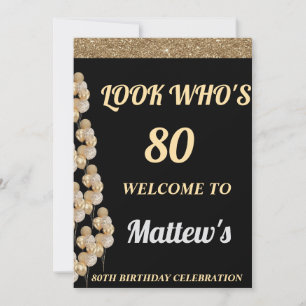 80th birthday party welcome sign for men invitation