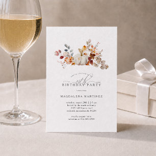 80th Birthday Party White Pumpkin Fall Flowers Invitation