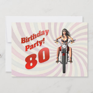 80th birthday party with a girl on a motorbike invitation