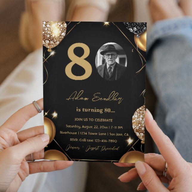 80th birthday party with balloons and glitter invitation (Creator Uploaded)