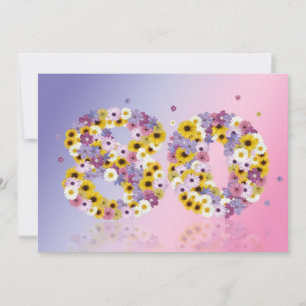 80th Birthday party, with flowered letters Invitation