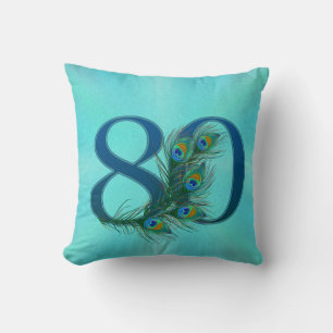 80th Birthday Peacock Feather Number Cushion