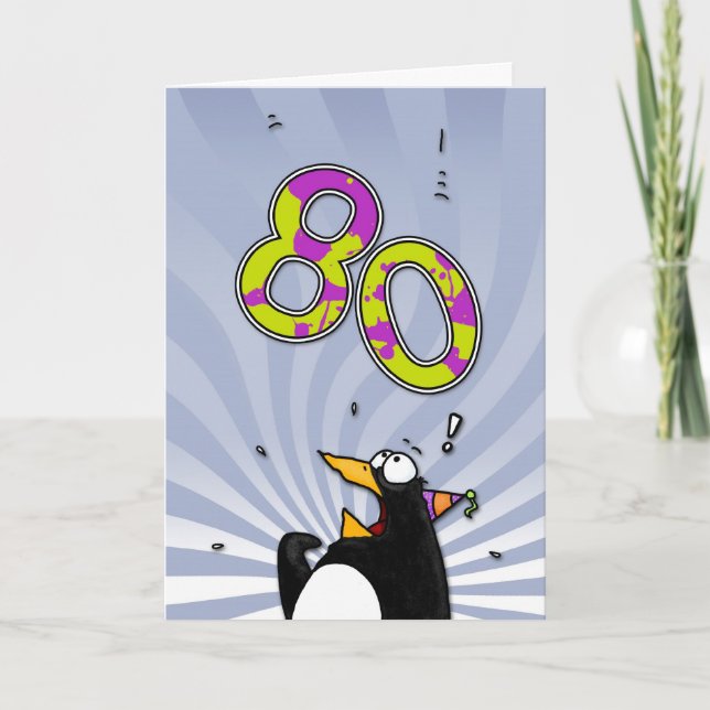 80th Birthday - Penguin Surprise Card (Front)