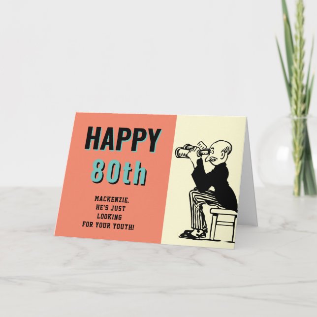 80th Birthday Personalised Retro Funny Cartoon Card (Front)