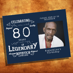80th Birthday Photo Blue Vintage Birthday Invites Postcard
