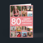 80th Birthday Photo Collage 13 Photos Pink & White Card<br><div class="desc">80th Happy Birthday Photo Collage 13 Photos Pink and White Birthday Card for Any Age. 1st 13th 15th 16th 18th 20th 21st 30th 40th 50th 60th 70th 80th 90th 100th,  Any Ages. For further customisation,  please click the "Customise it" button and use our design tool to modify this template.</div>