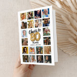 80th Birthday Photo Collage Card<br><div class="desc">Celebrate the big 8-0 with a modern twist! Our unique 80th birthday cards feature a 20-photo collage of the birthday superstar, a charming 'cheers to 80 years' message in the form of a gold helium balloon, and their name. With a blank interior, you are free to pen your heartfelt wishes,...</div>