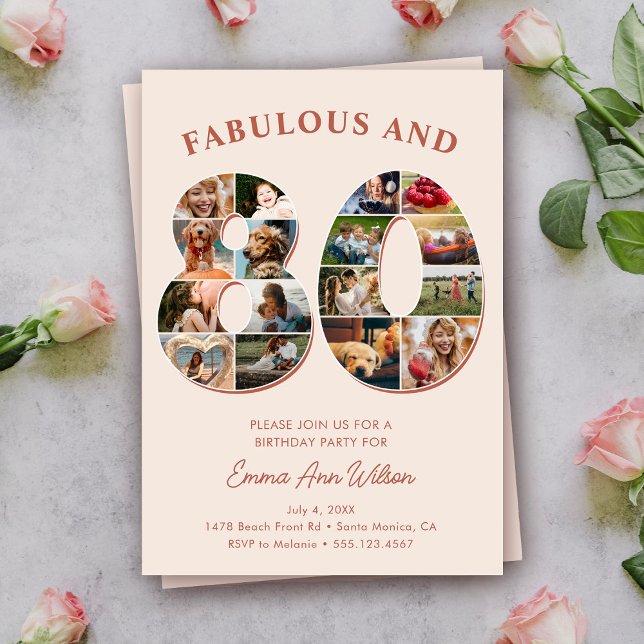 80th Birthday Photo Collage Elegant and Timeless Invitation (Creator Uploaded)