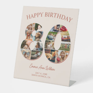 80th Birthday Photo Collage Elegant and Timeless Pedestal Sign